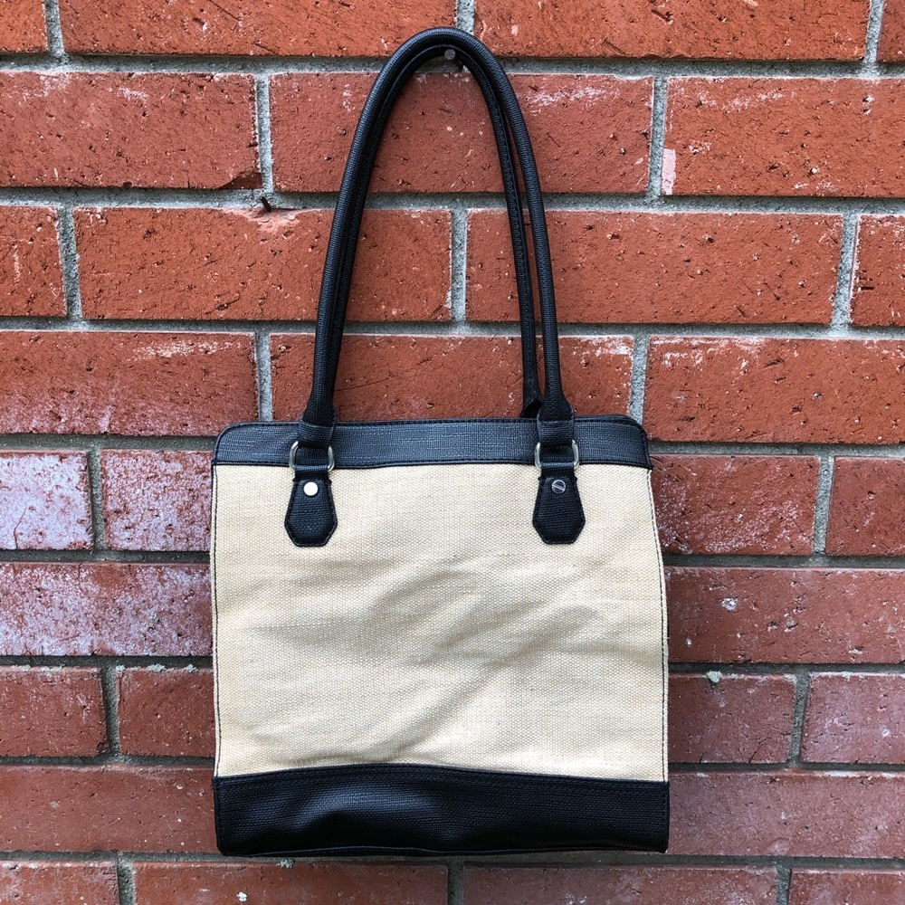 Dana Buchman Linen Black Tracy Tote Purse w Tassel - Picture 4 of 6